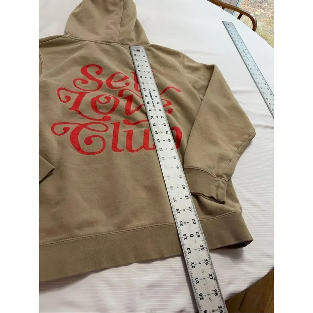Lonely Ghost Self Love Club Graphic Hoodie Sweater Unisex Tan Size Small